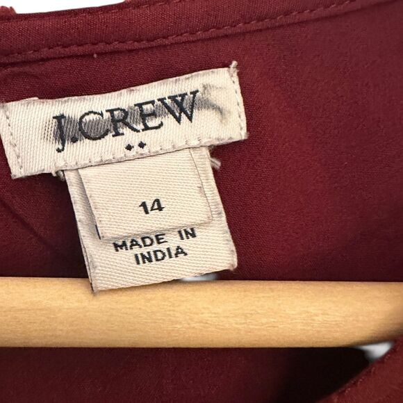 J. Crew Maroon Polyester Scoop Neck Flowy Blouse with Ruffles Size 14 - Picture 6 of 6